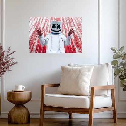 Marshmello Red Wall | White Denim Jacket Portrait | DJ Fan Gift Poster - Music Poster
