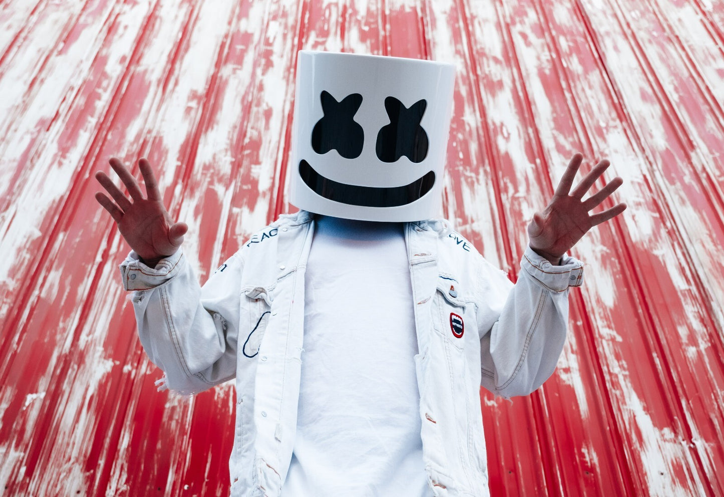 Marshmello Red Wall | White Denim Jacket Portrait | DJ Fan Gift Poster - Music Poster