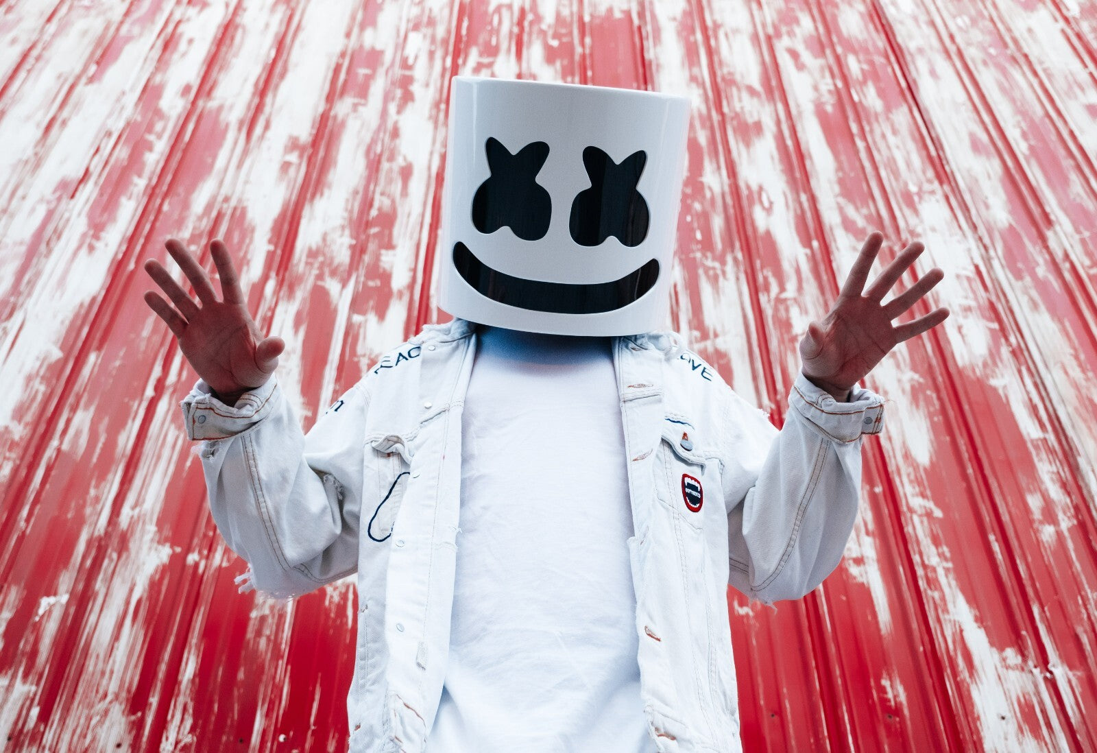 Marshmello Red Wall | White Denim Jacket Portrait | DJ Fan Gift Poster - Music Poster
