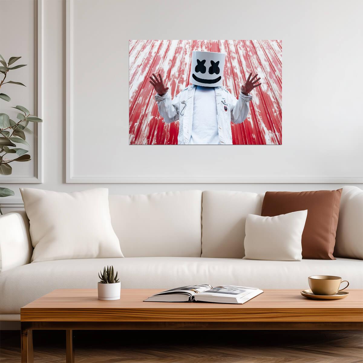 Marshmello Red Wall | White Denim Jacket Portrait | DJ Fan Gift Poster - Music Poster