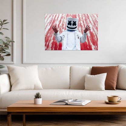 Marshmello Red Wall | White Denim Jacket Portrait | DJ Fan Gift Poster - Music Poster