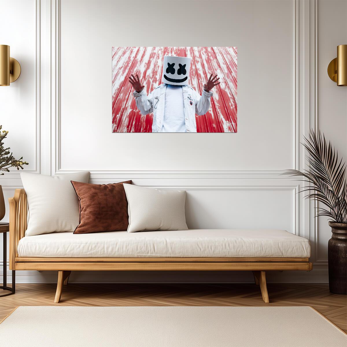 Marshmello Red Wall | White Denim Jacket Portrait | DJ Fan Gift Poster - Music Poster