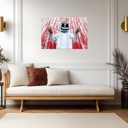 Marshmello Red Wall | White Denim Jacket Portrait | DJ Fan Gift Poster - Music Poster