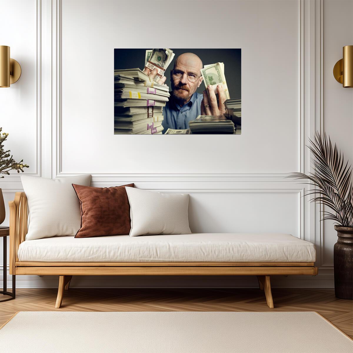 Breaking Bad Walter White with Money | TV Show Poster | Bryan Cranston as Heisenberg Art - Movies & TV Poster