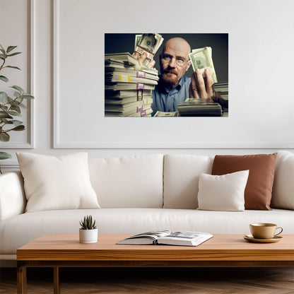 Breaking Bad Walter White with Money | TV Show Poster | Bryan Cranston as Heisenberg Art - Movies & TV Poster