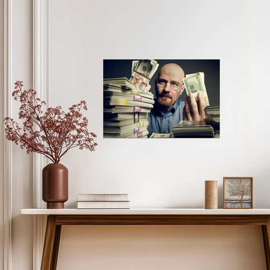 Breaking Bad Walter White with Money | TV Show Poster | Bryan Cranston as Heisenberg Art - Movies & TV Poster