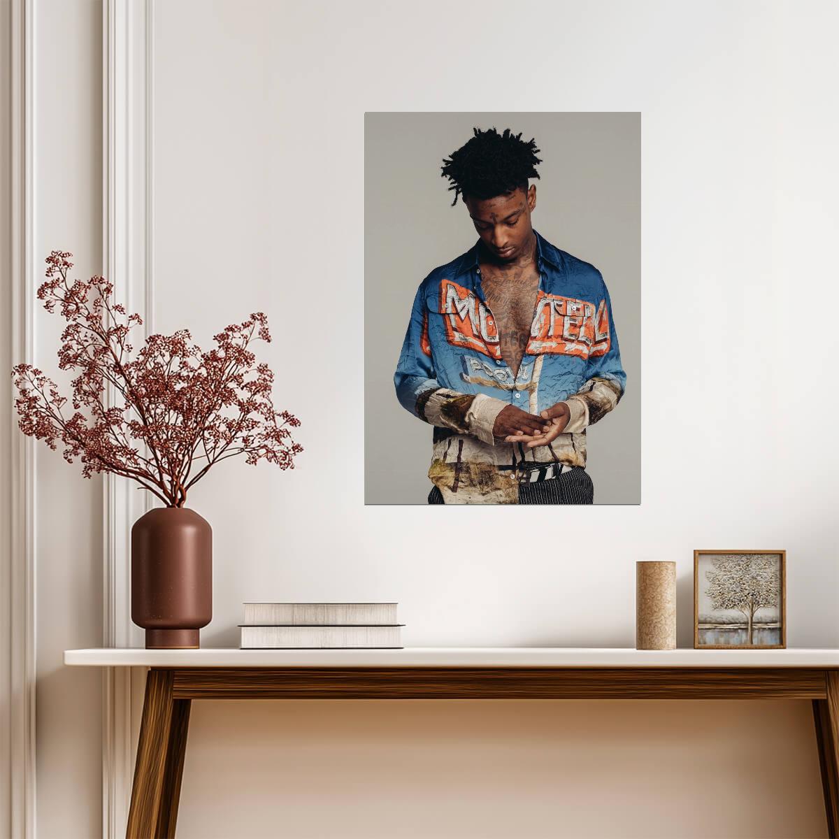 21 Savage in Colorful Shirt | Studio Photoshoot Poster | Hip Hop Star Wall Art - Music Poster