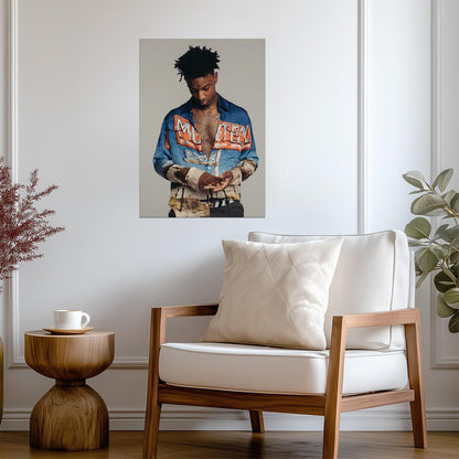 21 Savage in Colorful Shirt | Studio Photoshoot Poster | Hip Hop Star Wall Art - Music Poster