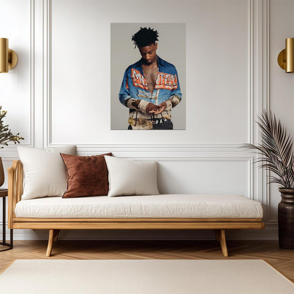 21 Savage in Colorful Shirt | Studio Photoshoot Poster | Hip Hop Star Wall Art - Music Poster