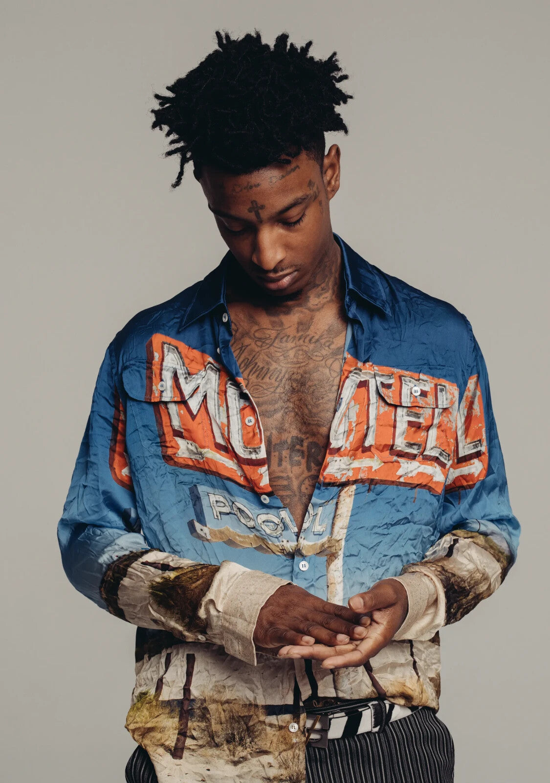 21 Savage in Colorful Shirt | Studio Photoshoot Poster | Hip Hop Star Wall Art - Music Poster