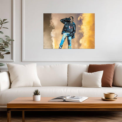 Travis Scott Live Stage | Smoke & Fire Concert Photo | Hip Hop Wall Art Poster - Music Poster