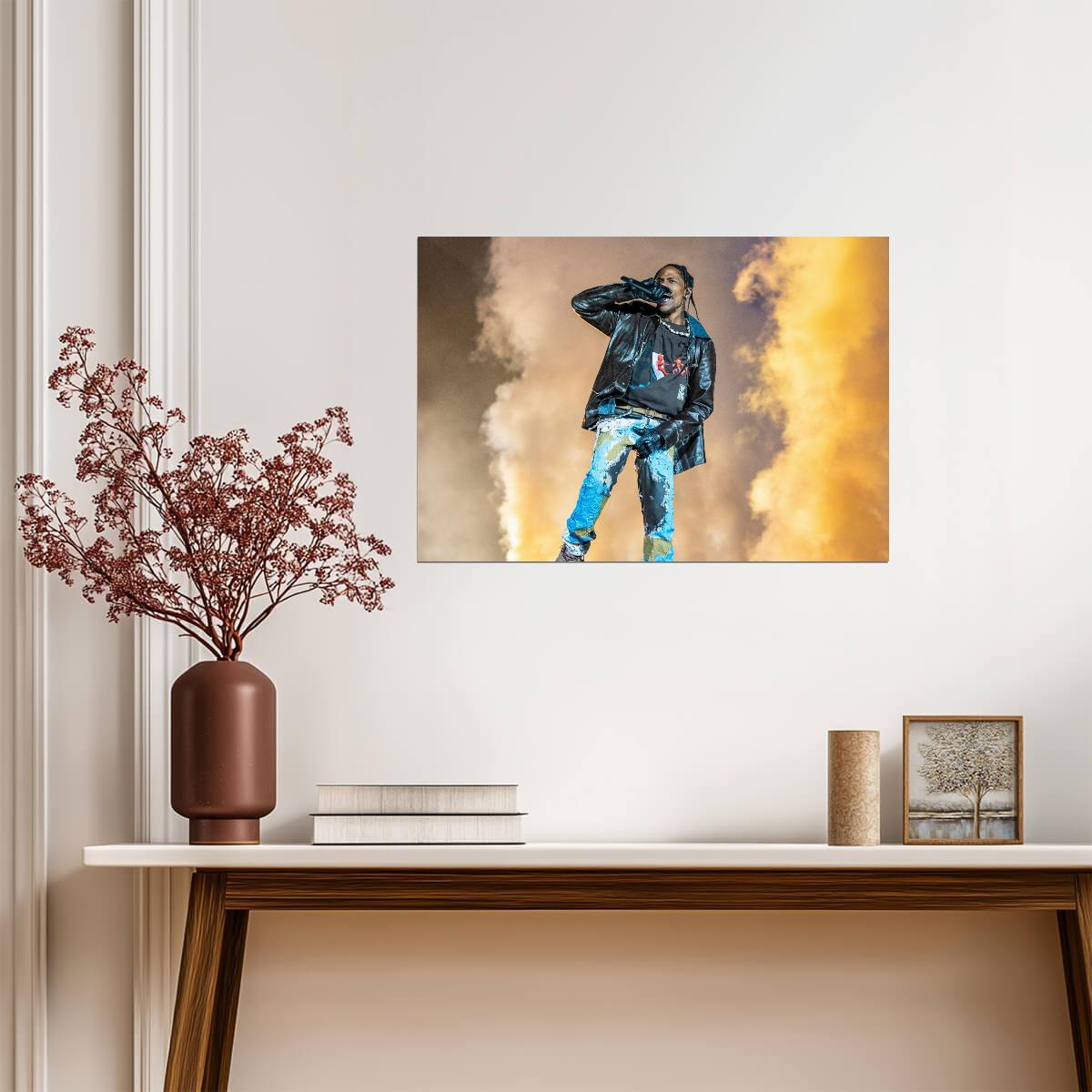 Travis Scott Live Stage | Smoke & Fire Concert Photo | Hip Hop Wall Art Poster - Music Poster