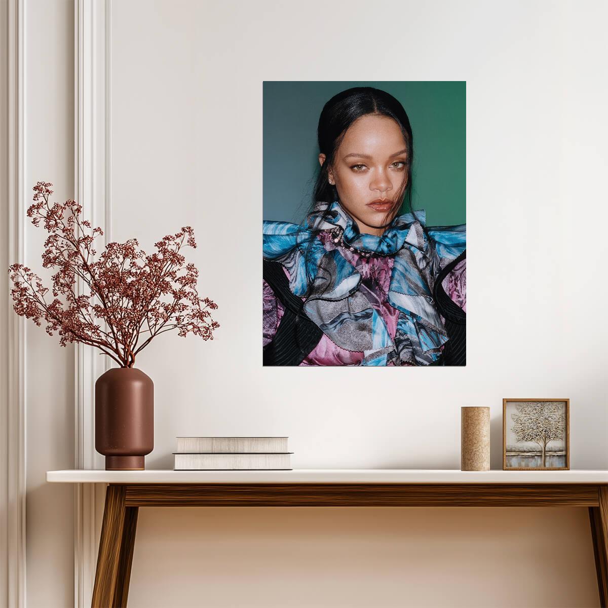 Rihanna Colorful Ruffled Top | Close Up Portrait Poster | Music Star Fashion Art - Music Poster