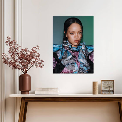 Rihanna Colorful Ruffled Top | Close Up Portrait Poster | Music Star Fashion Art - Music Poster