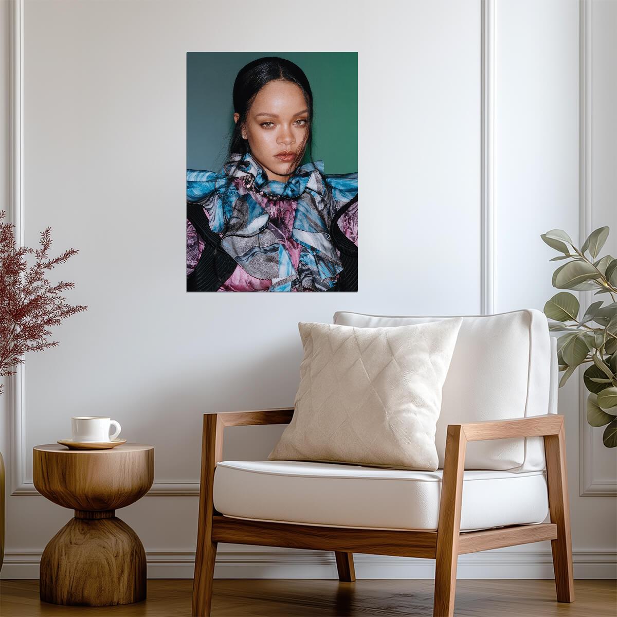 Rihanna Colorful Ruffled Top | Close Up Portrait Poster | Music Star Fashion Art - Music Poster