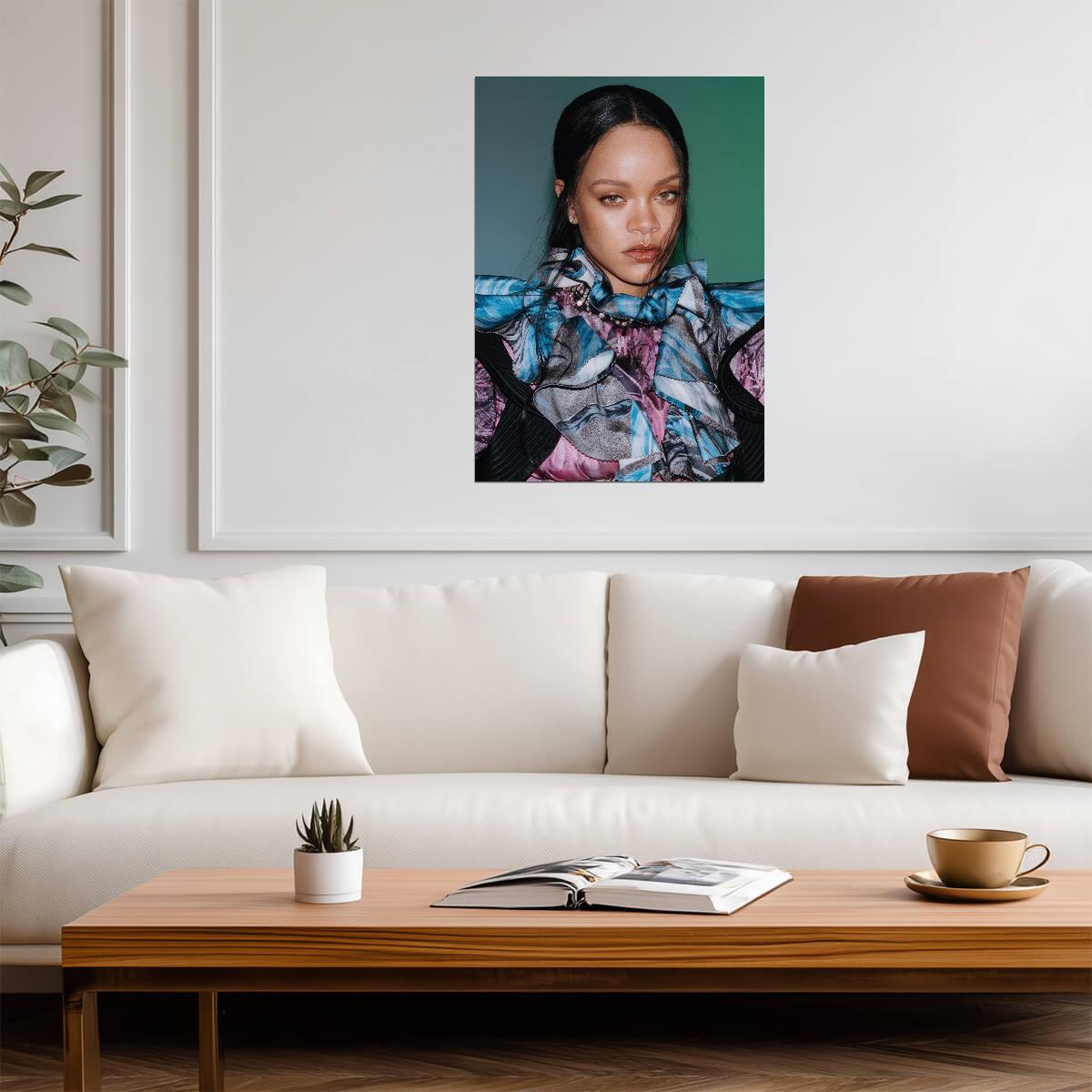 Rihanna Colorful Ruffled Top | Close Up Portrait Poster | Music Star Fashion Art - Music Poster