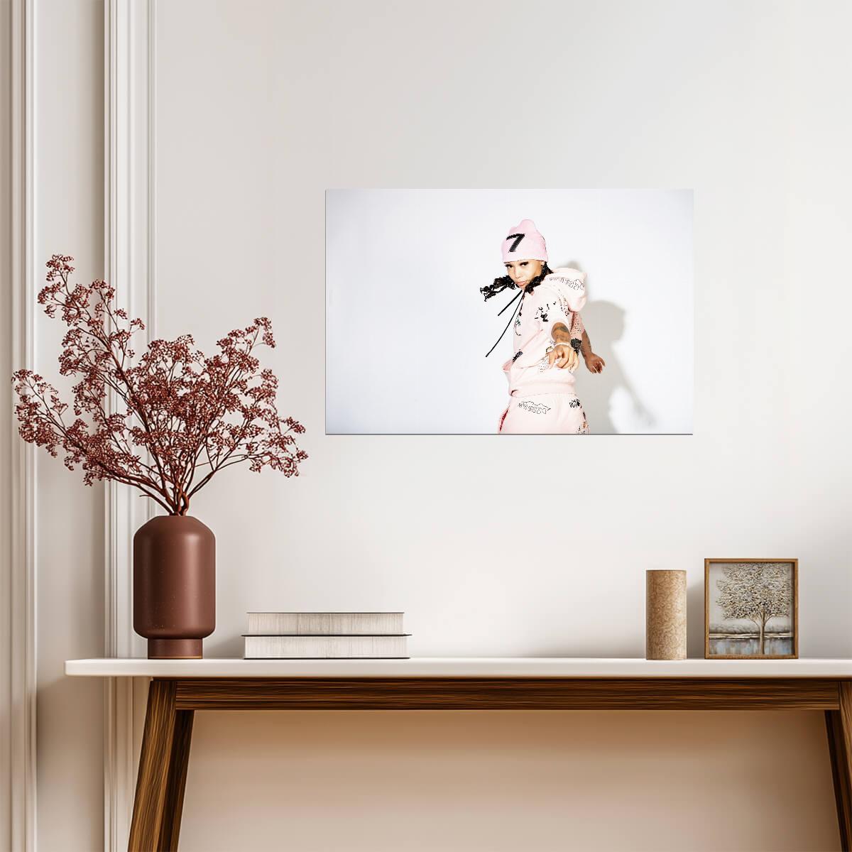 Coi Leray Pink Streetwear Style | Hip Hop Fashion Poster | Modern Rapper Wall Art - Music Poster