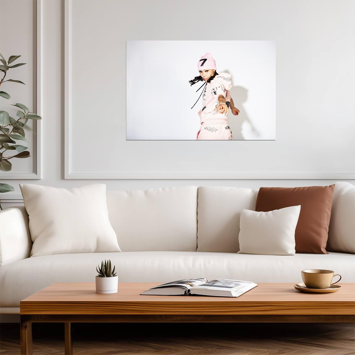 Coi Leray Pink Streetwear Style | Hip Hop Fashion Poster | Modern Rapper Wall Art - Music Poster