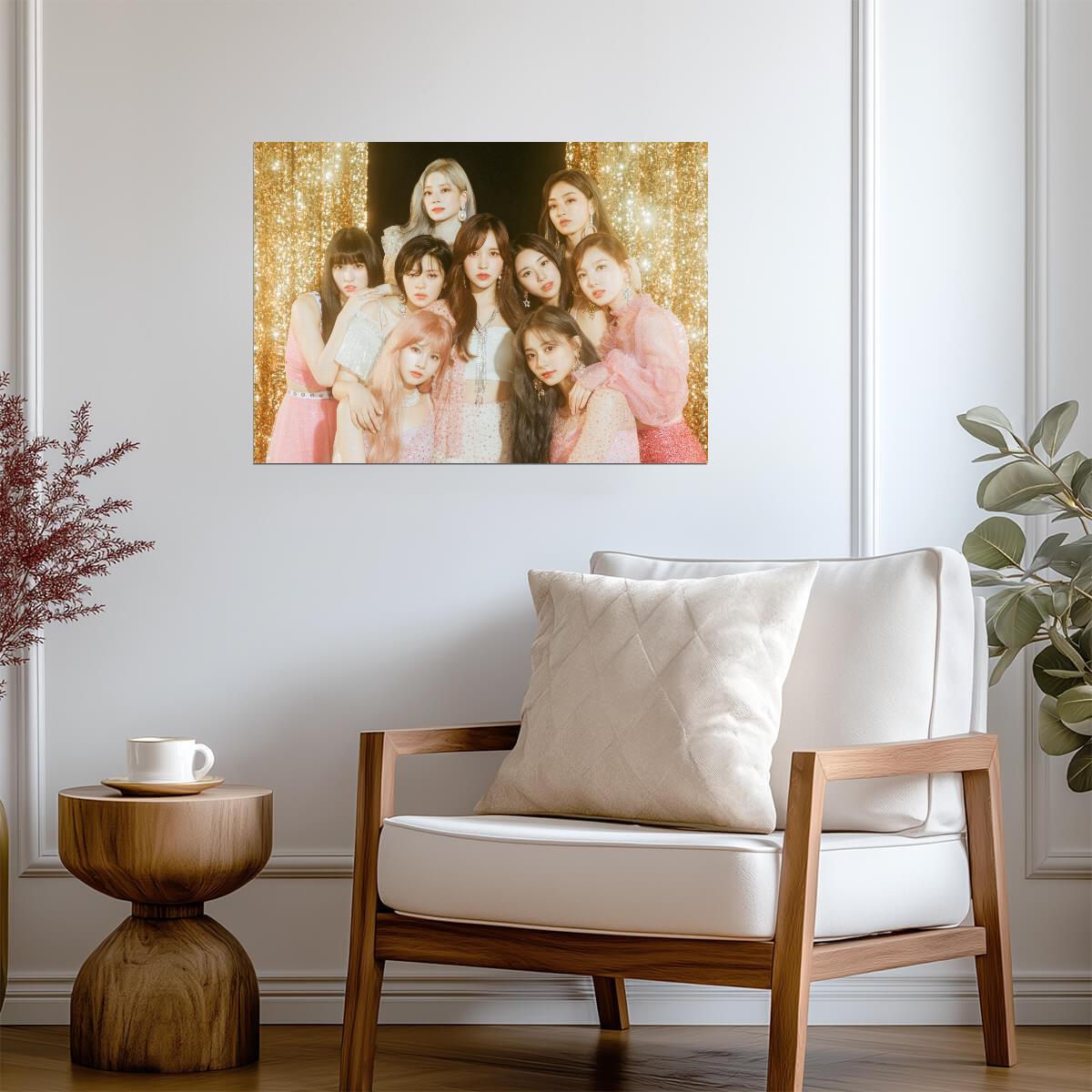 Twice Gold Glitter Background | Glamorous Group Portrait | K-Pop Music Poster - Music Poster