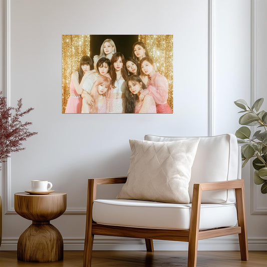 Twice Gold Glitter Background | Glamorous Group Portrait | K-Pop Music Poster - Music Poster