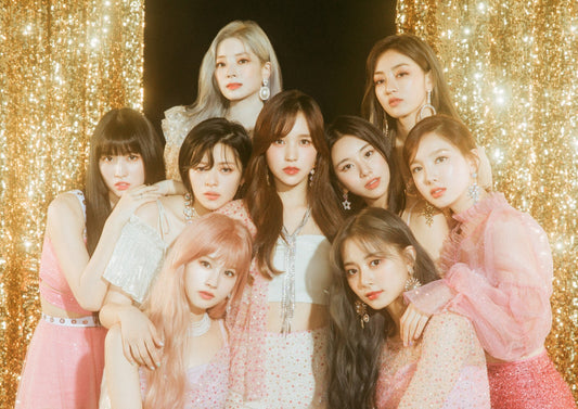 Twice Gold Glitter Background | Glamorous Group Portrait | K-Pop Music Poster - Music Poster