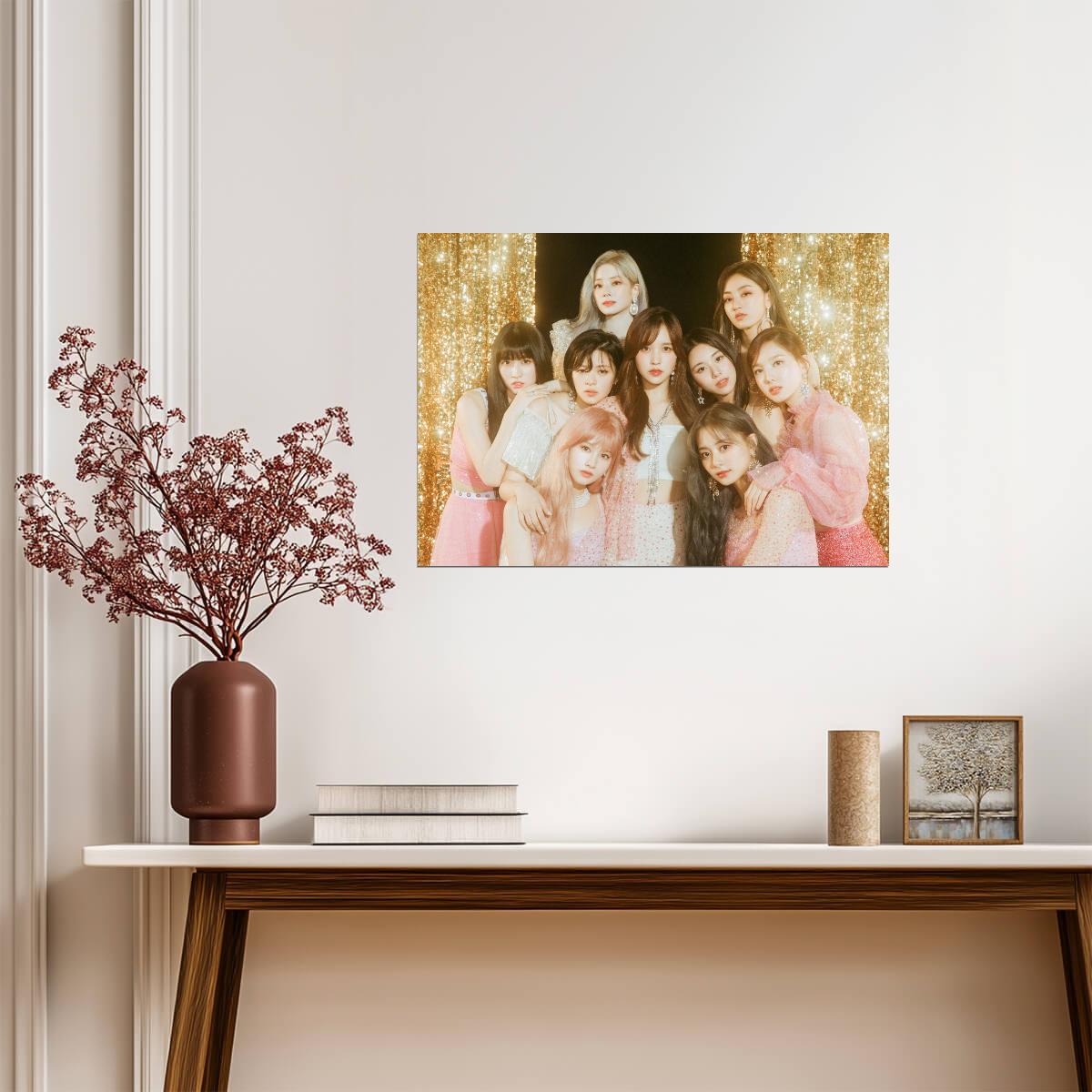 Twice Gold Glitter Background | Glamorous Group Portrait | K-Pop Music Poster - Music Poster