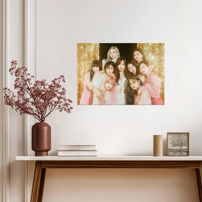 Twice Gold Glitter Background | Glamorous Group Portrait | K-Pop Music Poster - Music Poster