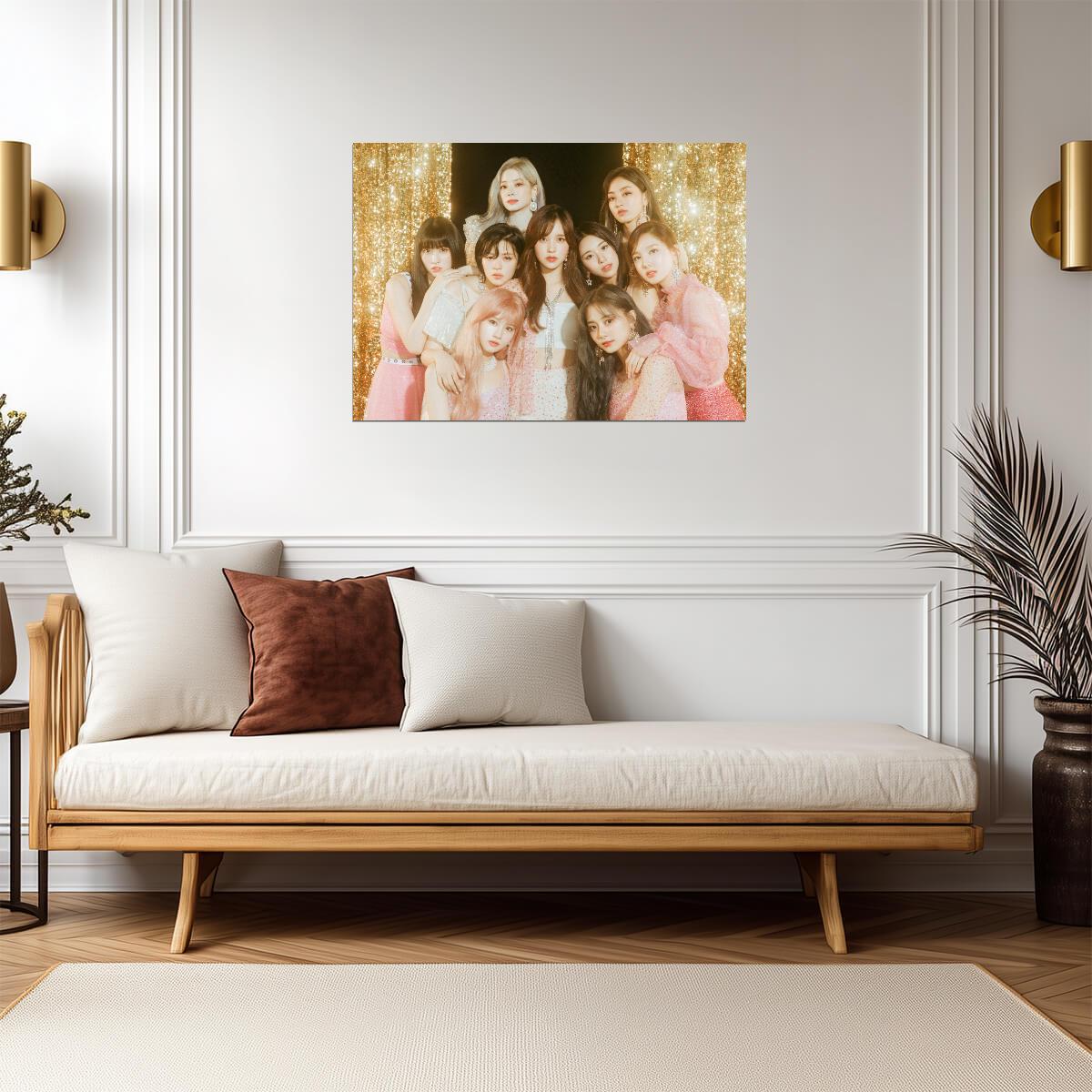 Twice Gold Glitter Background | Glamorous Group Portrait | K-Pop Music Poster - Music Poster