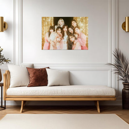 Twice Gold Glitter Background | Glamorous Group Portrait | K-Pop Music Poster - Music Poster