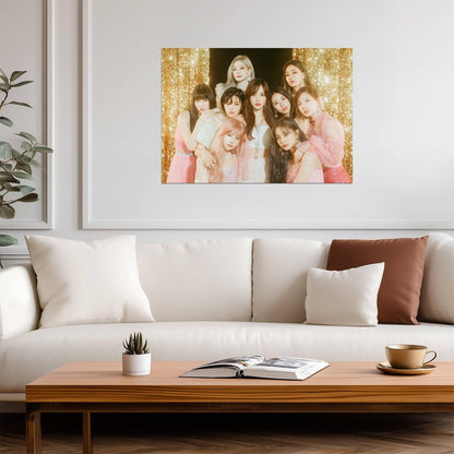 Twice Gold Glitter Background | Glamorous Group Portrait | K-Pop Music Poster - Music Poster
