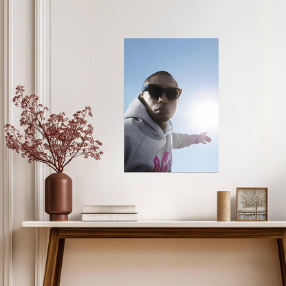 Pharrell Williams in Grey Hoodie | Celebrity Portrait Poster | Music Star Wall Art - Music Poster