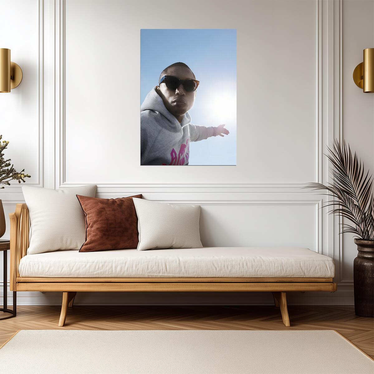 Pharrell Williams in Grey Hoodie | Celebrity Portrait Poster | Music Star Wall Art - Music Poster