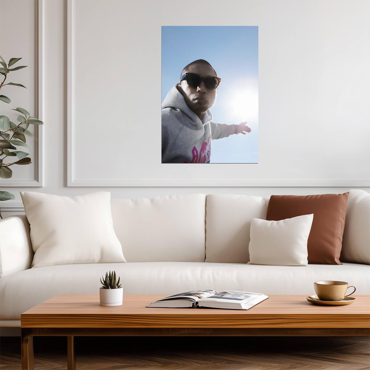 Pharrell Williams in Grey Hoodie | Celebrity Portrait Poster | Music Star Wall Art - Music Poster