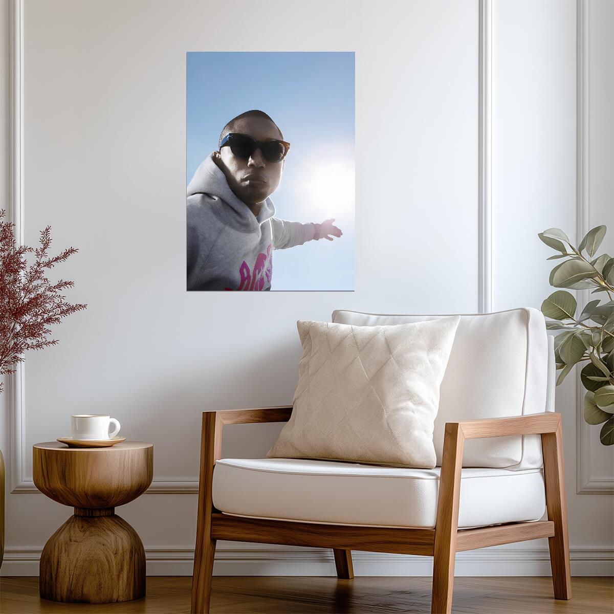 Pharrell Williams in Grey Hoodie | Celebrity Portrait Poster | Music Star Wall Art - Music Poster