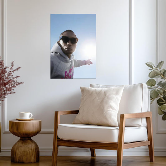 Pharrell Williams in Grey Hoodie | Celebrity Portrait Poster | Music Star Wall Art - Music Poster