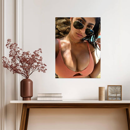 Mia Khalifa Sunglasses Portrait | Pink Bikini Top | Summer Vibes Wall Art Poster - Celebrities Poster