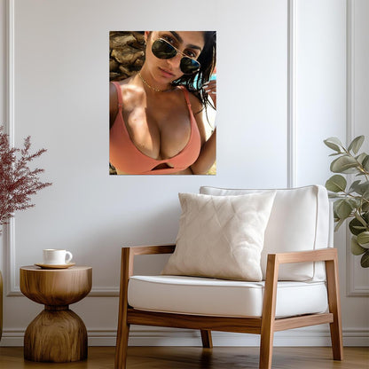Mia Khalifa Sunglasses Portrait | Pink Bikini Top | Summer Vibes Wall Art Poster - Celebrities Poster