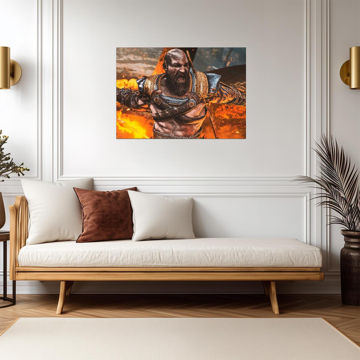 God of War Ragnarök Kratos Roaring | Norse Mythology Poster | Action Game Close-Up Art - Video Games Poster