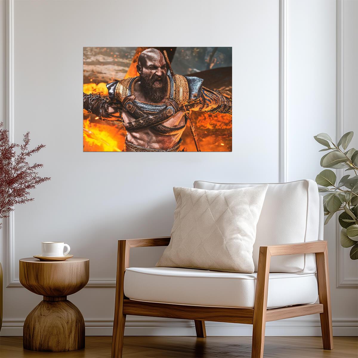 God of War Ragnarök Kratos Roaring | Norse Mythology Poster | Action Game Close-Up Art - Video Games Poster