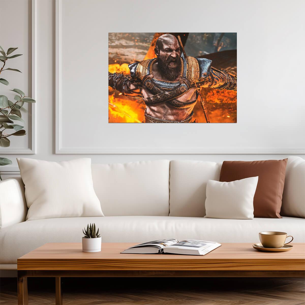 God of War Ragnarök Kratos Roaring | Norse Mythology Poster | Action Game Close-Up Art - Video Games Poster