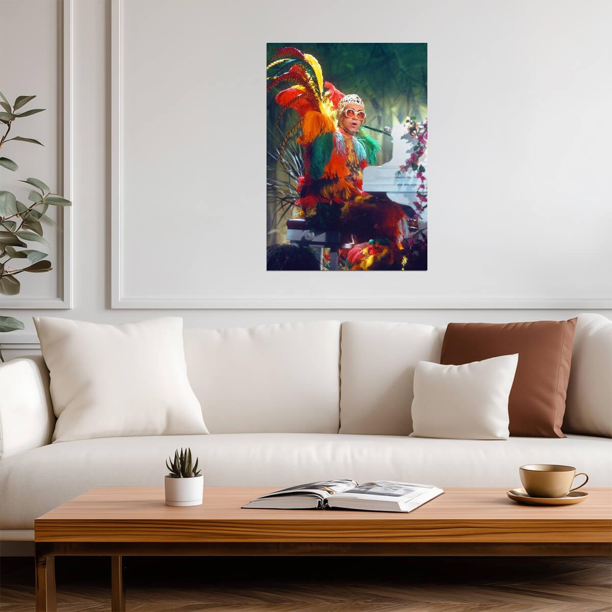 Elton John 1970s Feather Costume | Vintage Music Poster | Glam Rock Icon Photo - Music Poster