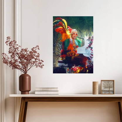 Elton John 1970s Feather Costume | Vintage Music Poster | Glam Rock Icon Photo - Music Poster