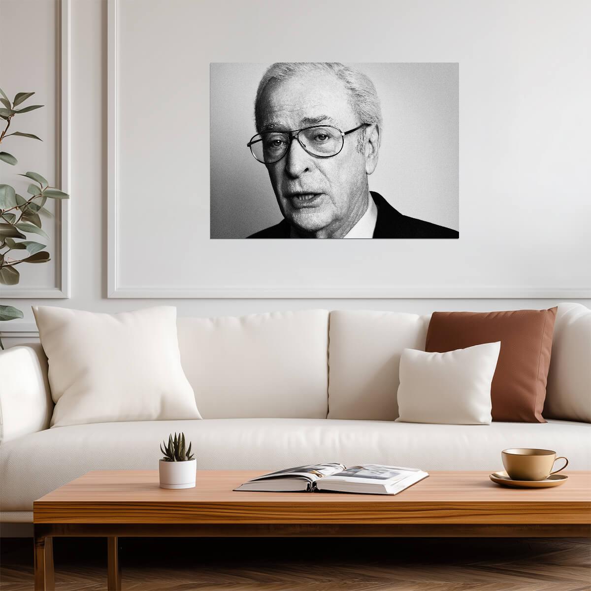 Michael Caine Black and White Portrait | Glasses Close Up | Celebrity Legend Poster - Celebrities Poster