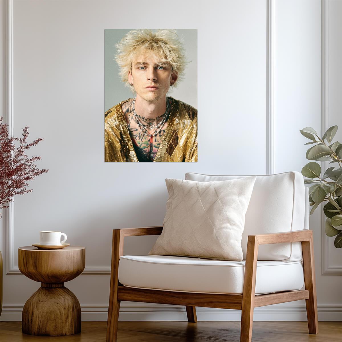 Machine Gun Kelly Gold Outfit | MGK Tattooed Portrait | Pop Punk Music Poster - Music Poster