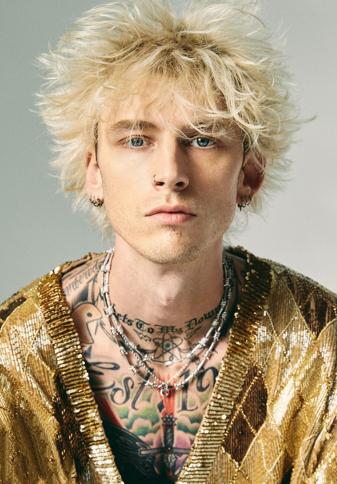 Machine Gun Kelly Gold Outfit | MGK Tattooed Portrait | Pop Punk Music Poster - Music Poster