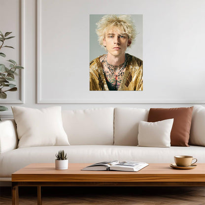Machine Gun Kelly Gold Outfit | MGK Tattooed Portrait | Pop Punk Music Poster - Music Poster