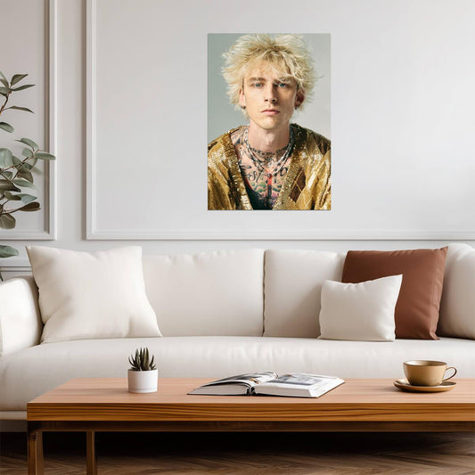 Machine Gun Kelly Gold Outfit | MGK Tattooed Portrait | Pop Punk Music Poster - Music Poster