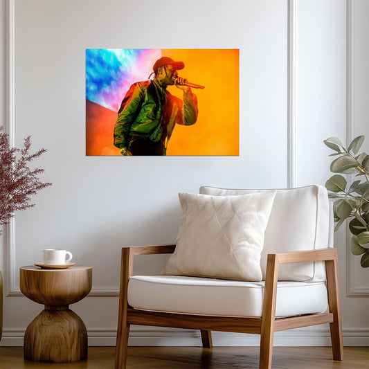 Travis Scott Green Jacket | Live Concert with Orange Smoke | Rapper Wall Art Poster - Music Poster