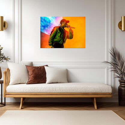 Travis Scott Green Jacket | Live Concert with Orange Smoke | Rapper Wall Art Poster - Music Poster