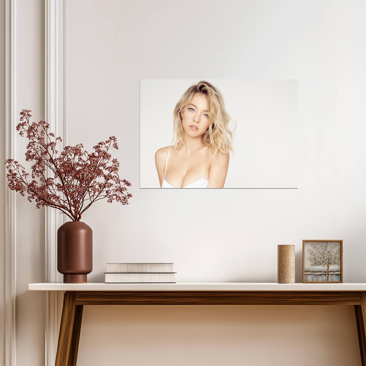 Sydney Sweeney White Dress | Blonde Hair Portrait | Celebrity Fan Art Poster - Celebrities Poster